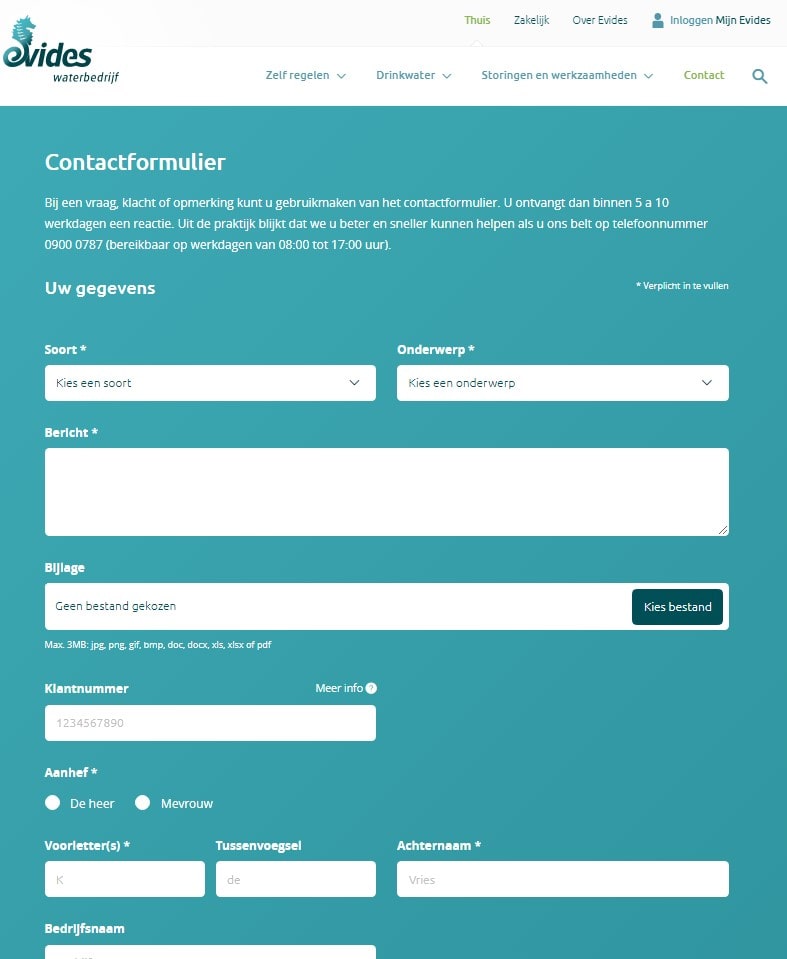contactformulier evides
