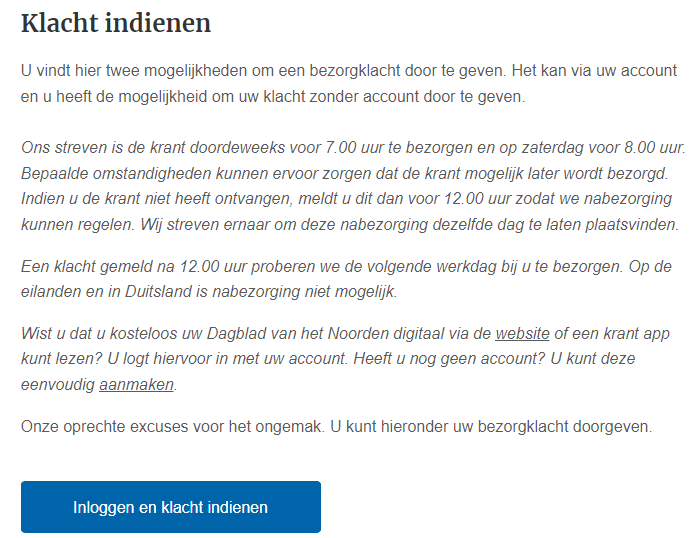 dagblad klantenservice