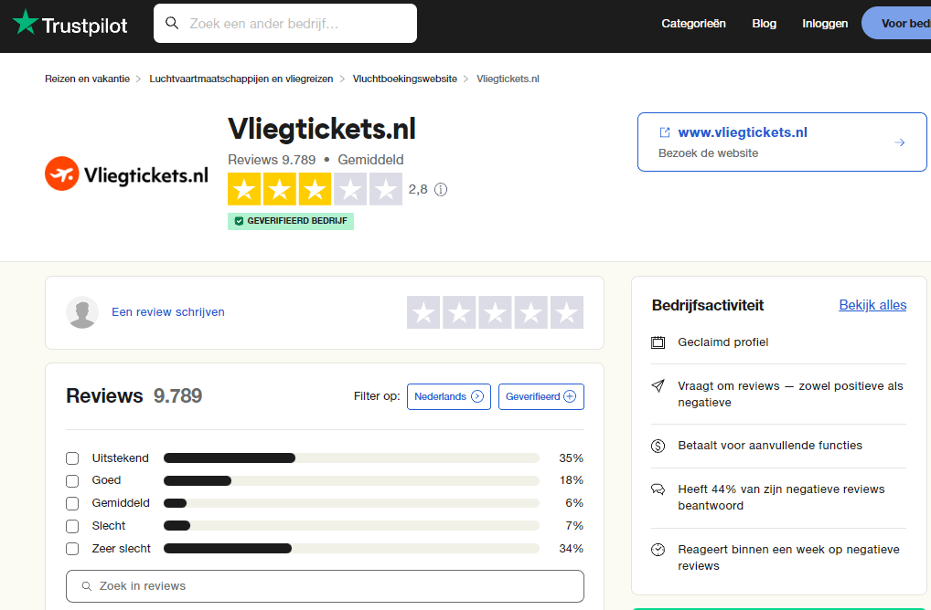 vliegtickets.nl klantenservice